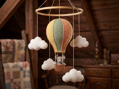 Crochet Mouse Nursery Mobile: Hot Air Balloon & Clouds Pattern
