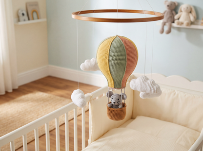 Crochet Mouse Nursery Mobile: Hot Air Balloon & Clouds Pattern